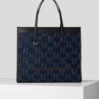 Női Karl Lagerfeld K/Skuare Denimmonogram Hordtáskák Kék | EJD145983