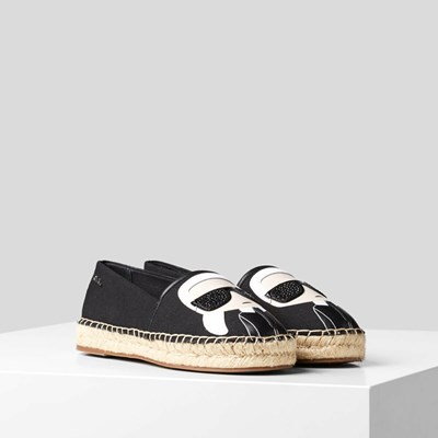 Női Karl Lagerfeld Kamini Karl Ikonic Slip-on Espadrilles Szandál & Balerina Fekete | XYS475128